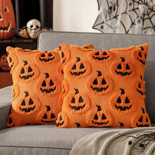 Halloween Pillow Covers,45x45,Decorative Pumpkin Pattern Pillowcase Soft Plush Faux Wool Cushions for Home Sofa Couch