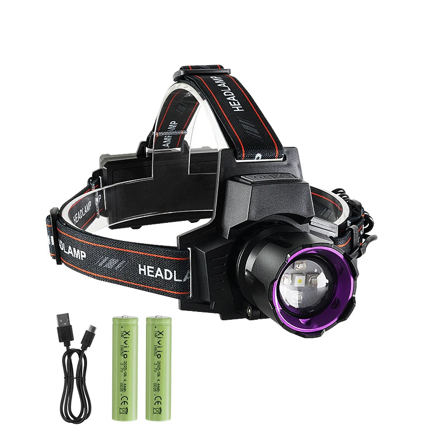 Ultra Powerful Led Headlamp Rechargeable Headlight Strong Light Head Torch UV Headlight Camping Hunting Front Light