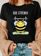 New T-shirt for Outdoor Leisure Sports Summer 2025 Round Neck Short Sleeves Funny Bee Fitness Pattern Printed Woman Casual Top