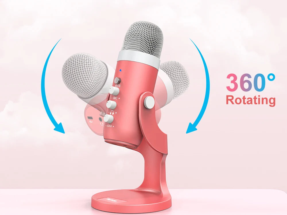Haomuren USB Condenser Microphone Pink Studio Recording Mic for PC Mac Computer Phone Gaming Streaming Podcasting Laptop Desktop