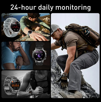 Smartwatch LIGE 2026 wojskowy, bateria 1400mAh, dla mężczyzn, latarka zewnętrzna, wodoodporność IP68, pulsometr, połączenia Bluetooth, bransoletka sportowa