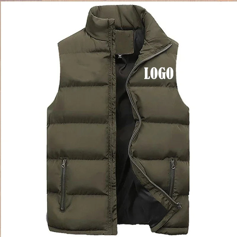 Custom Logo Vest Jacket, Warm Sleeveless Winter Coat with Stand Collar, Windproof Quilted Waistcoat for Autumn Casual Outd
