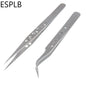 ESPLB Anti-Static Precision Stainless Curved Straight Tip Electronics Industrial Tweezers Silver/Black Phone Repair Hand Tools