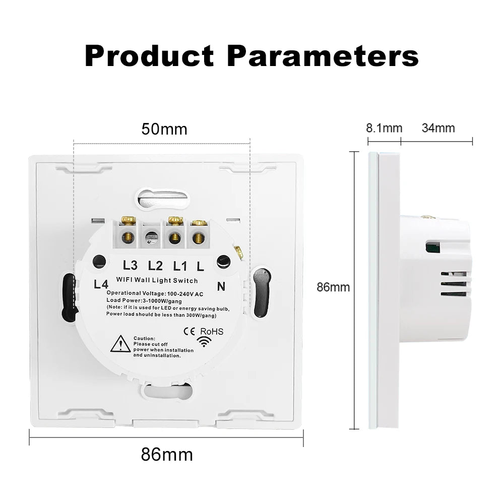 Tuya Smart Wifi Light Switch No Neutral Wire Touch Panel EU 1/2/3 Gang Wall Switch Wireless Control Voice Control Alexa Google
