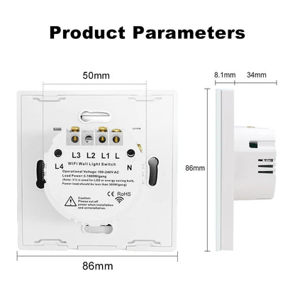 Tuya Smart Wifi Light Switch No Neutral Wire Touch Panel EU 1/2/3 Gang Wall Switch Wireless Control Voice Control Alexa Google
