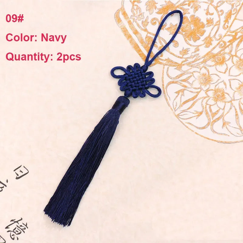 2Pcs Tassel Fringe Handmade Silk Floss Chinese Knot Tassel Bangs Flower Tassel for DIY Craft Door Car Handing Home Decor