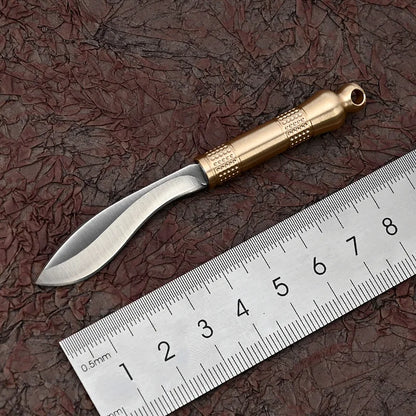 Portable Mini Knife Brass Wood Unboxing Hollow Blade EDC Fixed Blade Leather Cover Cutter Outdoor Surivival Tools Gift