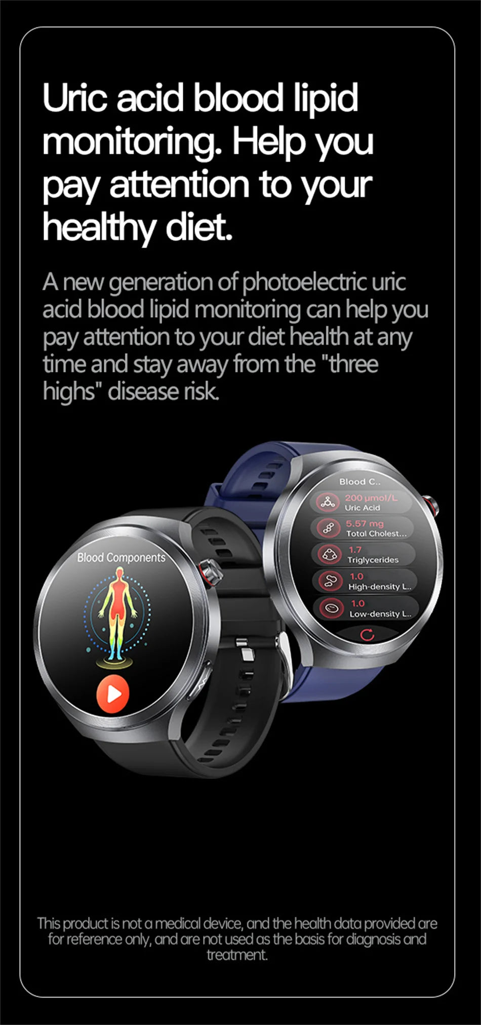 2026New 1.73-inch Sapphire AMOLED Smart Watch Men Women ECG Uric Acid Blood Pressure Health Track Call Clock Care Smartwatch NFC