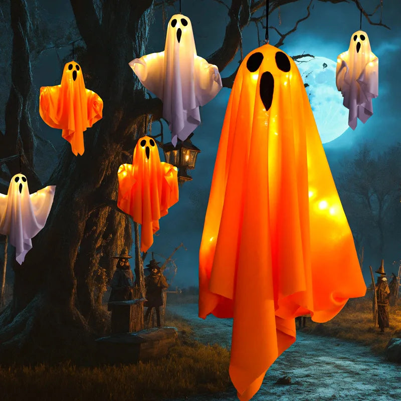 Halloween LED Light Up Hanging Ghost Decor Spooky Flying Ghost Indoor Outdoor Yard Porch Haunted House Party Decoration Gifts