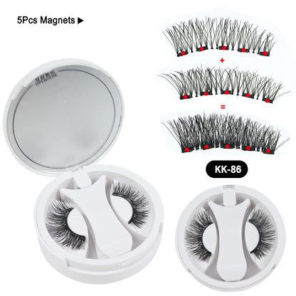 5 Magnets Glue Free Magnetic Lashes 3D Fluffy Faux Mink False Eyelashes With Mirror Case & Applicator