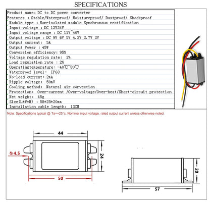 12V24V to 9V 7.5V 6V 5V 4.2V 3.7V 3V 3.3V 5A 12V to 9V 24V to 9V Transformer Step-Down Module DC Power Converter CE RoHS