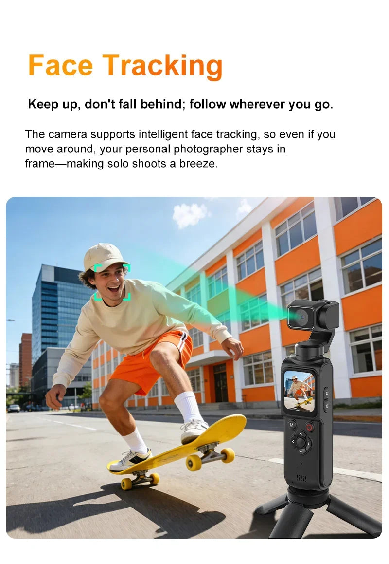 4K Vlog Action Camera 330° Face Tracking 18x Zoom 2400mAh Battery Gimbal Stabilizer 1.72 Inch Touch Screen WiFi Sports Cam