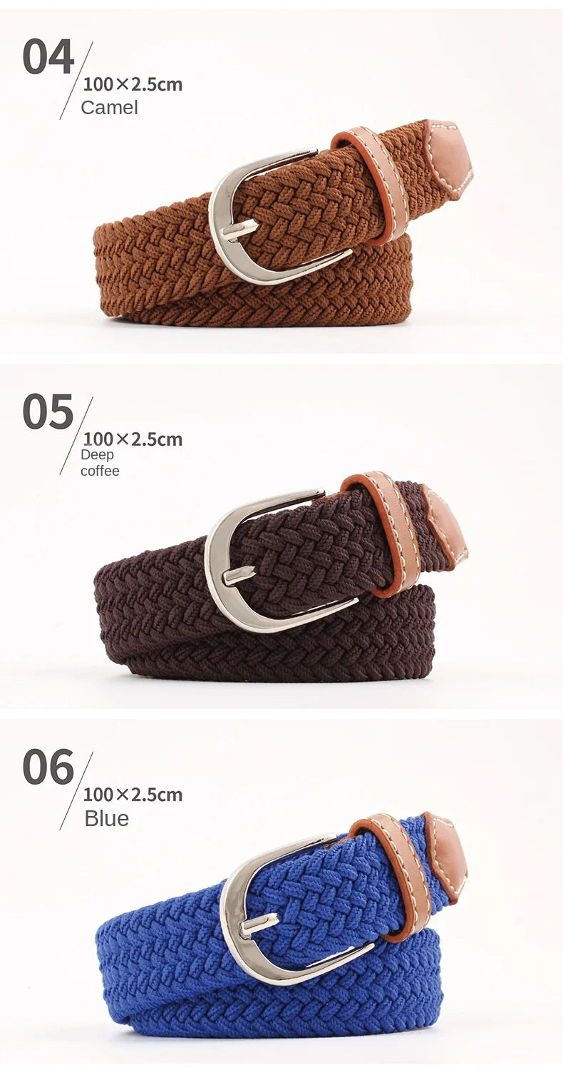 2.5cmx100cm Unisex Extended Elastic Knitted Thin Belt Women's Needle Button Canvas Jeans Student  Canvas Elastic Belt for Women