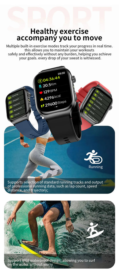 New Blood Lipids Uric Acid Blood pressure Smart Watch Men ECG+PPG Fitness Tracker Clock Heart Rate Bluetooth call Smart watches
