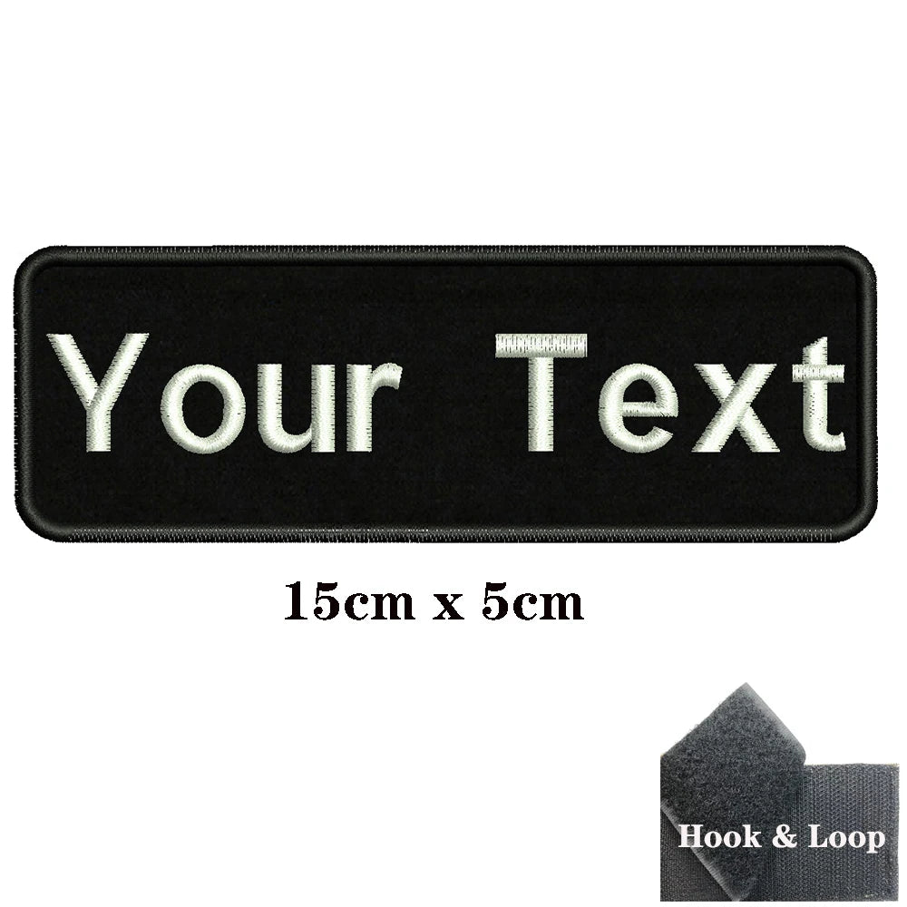 1PC Custom Name Patch Stripes Badge Iron On Or Hook Loop Black 8X2.5cm 8x5cm 10x2.5cm 10x4cm 12x2.5cm 15x5cm 20x7cm 25x8cm