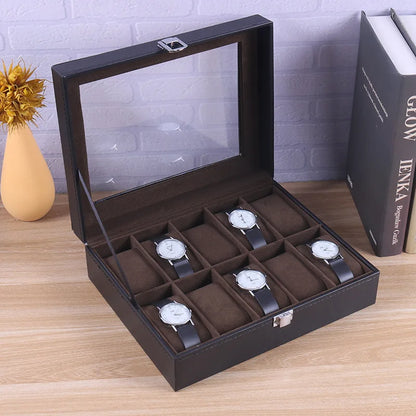 6/10/12Slots Gray Watch Boxes Watch Case with Large Glass Lid, Removable Watch Pillows, Watch Box Organizer, Gift for Loved Ones