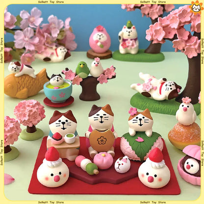 Sakura Series Miniature Zakka Japanese Style Cute Handmade Cat Rabbit Bird Figurines Resin Ornament Desktop Car Home Decor Gifts