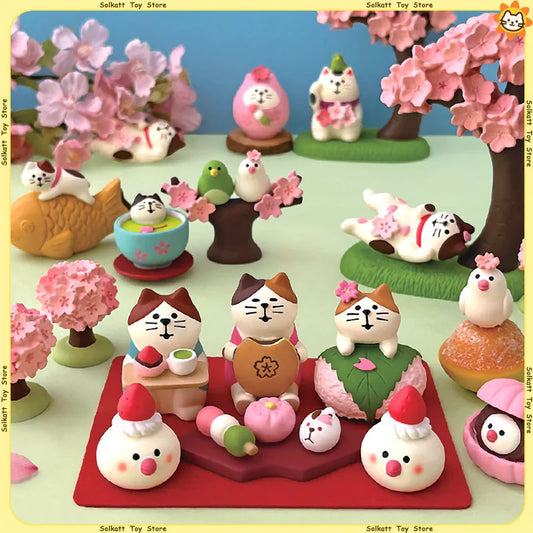 Sakura Series Miniature Zakka Japanese Style Cute Handmade Cat Rabbit Bird Figurines Resin Ornament Desktop Car Home Decor Gifts