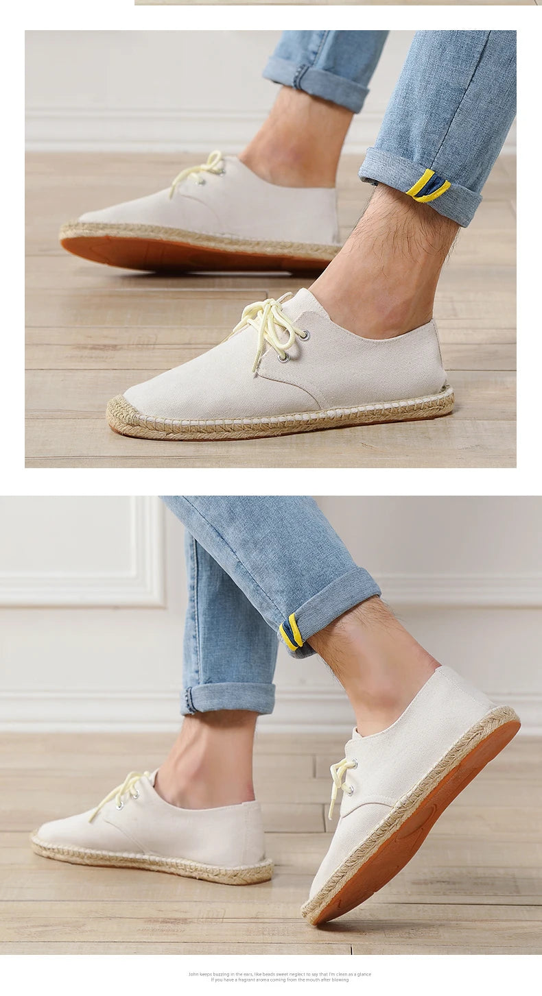 Male Casual Canvas Hemp Insole Fisherman Light Shoes Ethnic Style Men Espadrille Flats Shoes Summer Casual Shoes Driving Shoes