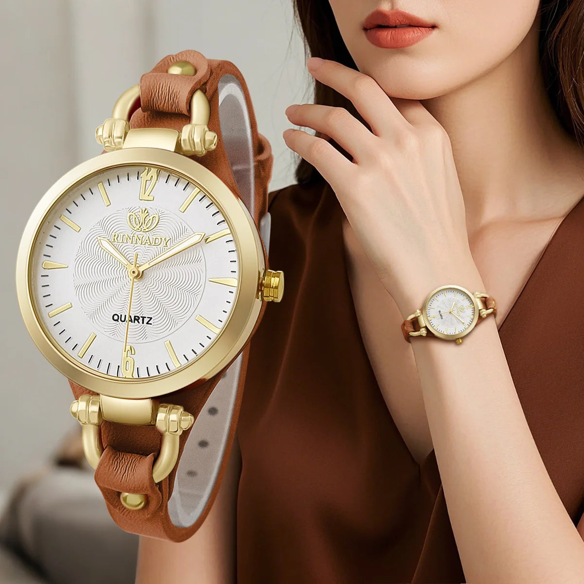 Fashion Women's Round Quartz Watch Leather Strap Casual Ladies Wristwatches Clock Gift Reloj Mujer