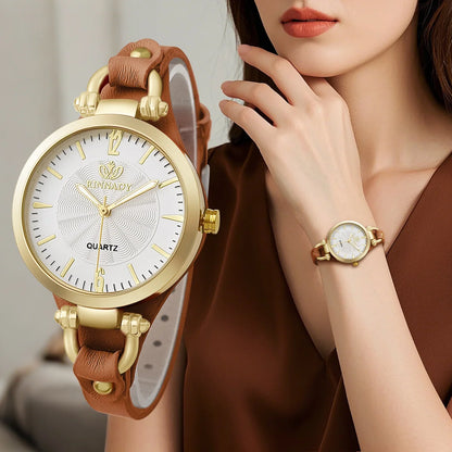 Fashion Women's Round Quartz Watch Leather Strap Casual Ladies Wristwatches Clock Gift Reloj Mujer