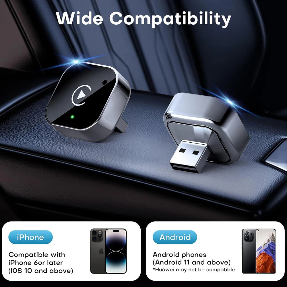2 IN 1 Wireless Carplay & Android Auto Adapter Wired to Wireless Carplay Dongle Mini Plug & Play Auto Connect For iPhone Android