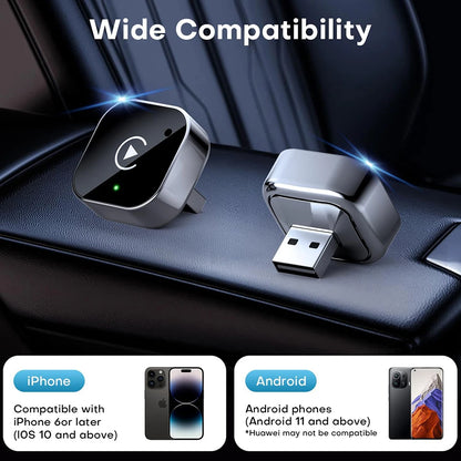 2 IN 1 Wireless Carplay & Android Auto Adapter Wired to Wireless Carplay Dongle Mini Plug & Play Auto Connect For iPhone Android