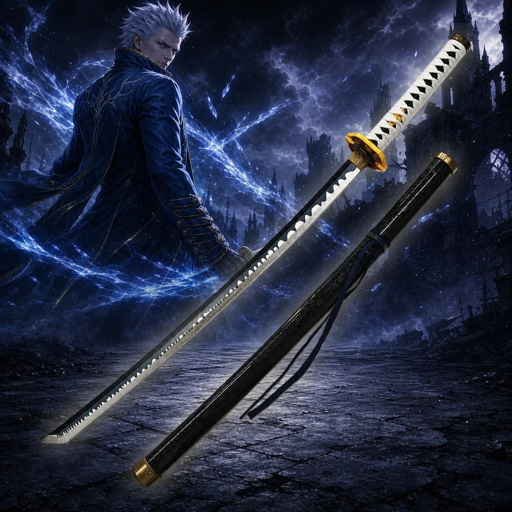 40inch 101cm Katana Sword Devil May Cry Vergil Yamato Wood Bamboo Blade Anime Cosplay Costume Prop Belt Holster Stand Holder Samurai Ninja Katana Wooden Sword Sabre Schwert Manga Game Cosplay Katana Toy Gift Collection Displa