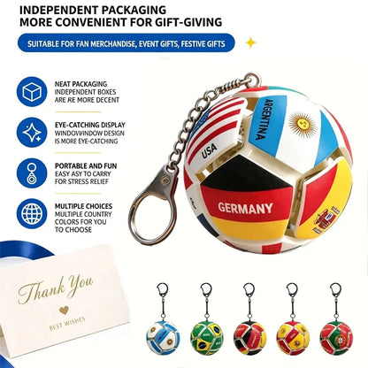 Football Keychain Fidget Toy Stress Relief Pendant Soccer Ball for Fan Portable Multi-National Team Souvenir for Car Key Handbag