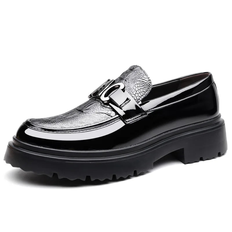 New Platform Shoes Loafers Shoes Men Thick-soled Wedding Shoes Black Formal Business Shoes Slip-on Leather Increase Casual Shoes