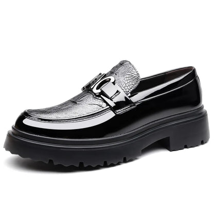 New Platform Shoes Loafers Shoes Men Thick-soled Wedding Shoes Black Formal Business Shoes Slip-on Leather Increase Casual Shoes