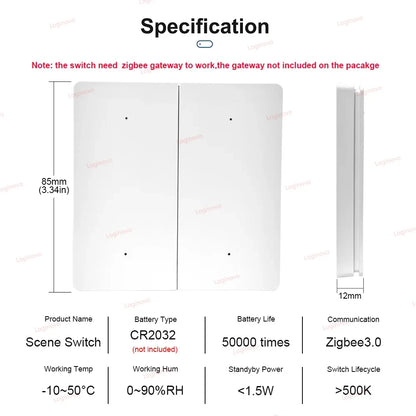 ZigBee Tuya Scene Switch 4Gang Push Button Controller Smart Home Automation Battery Powered Scenario for Smart Life Devices