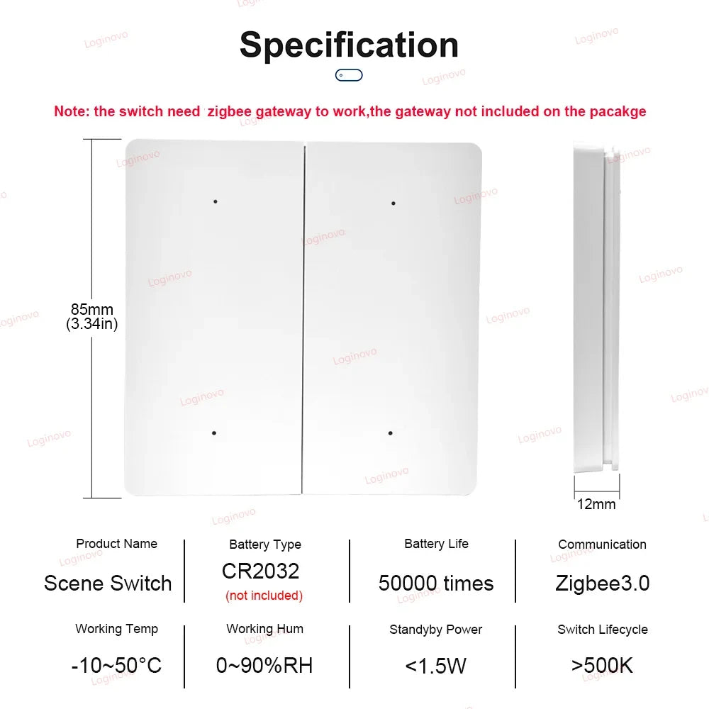 ZigBee Scene Switch 4 Gang 12 Scenario Wireless Push Button Controller Battery Powered Smart Life Tuya APP Home Automation