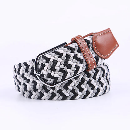Unisex Elastic Fabric Woven Casual Women Belt Pin Buckle Expandable Braided Stretch Canvas Stylish Leisure Belts for Men