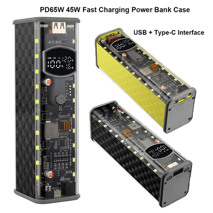 PD65W 45W Super Fast Charging DIY Power Bank Case Weld-Free 8-Cell 18650 Battery Storage Box Daul USB Type C Output