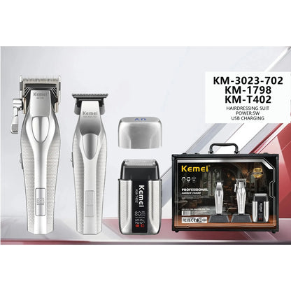 Kemei Clippers Professional Haircut Suit Rechargeable Hair Clippers Metal Body Shaver LCD Display Clipper For Man KM-3023 Set
