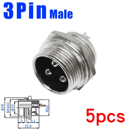5pcs GX16 2/3/4/5/6/7/8/9/10Pin 16MM Male Female Circular Aviation Connector Plug Socket Screw Panel Mount Connector