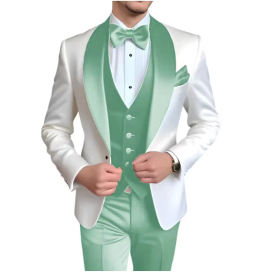 Formal 3 Piece Men's Suits Elegant Full Set Single Breasted Shawl Lapel Blazer Party Outwear Homme Costume（Jacket+Pants+Vest)