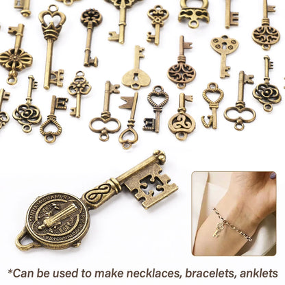 125Pcs Vintage Antique Bronze Plated Metal Love Heart Key Charms Pendant DIY Jewelry Making Findings Accessories Craft