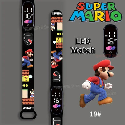 Mario Bros Children's Watches Action Figures Luigi Princess Peach Yoshi Bowser kids Sport Wristband Waterproof Digital Watch Toy