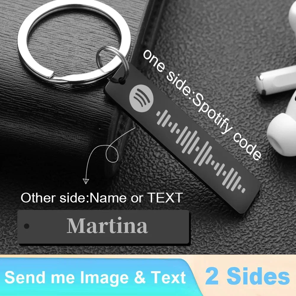 Personalized Spotify Code Keychains Music Keyrings Customized Scannable Song Name Key Rings Chains Best Gift for Car Couple P040