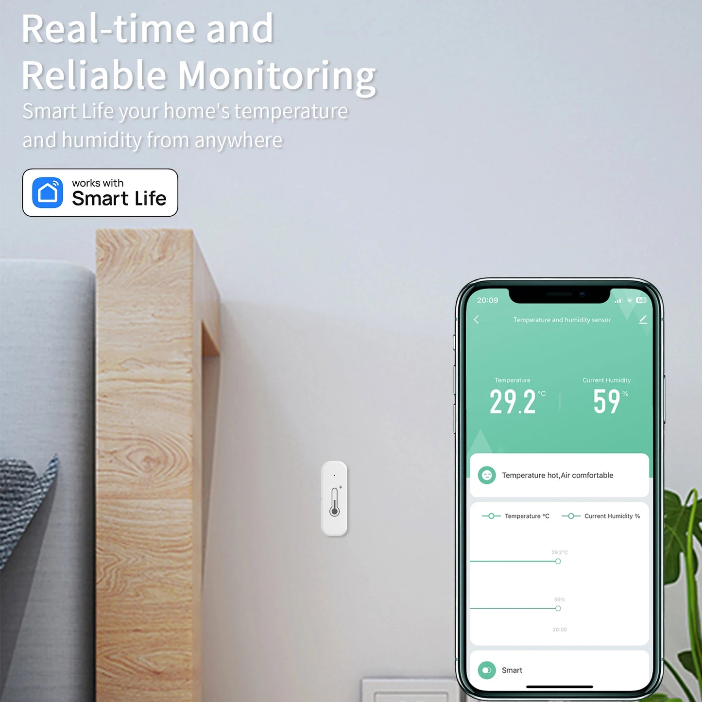 Tuya Temperature and Humidity Sensor, WiFi and Bluetooth Connectivity, Monitors Temperature Changes, Ideal for Smart Homes