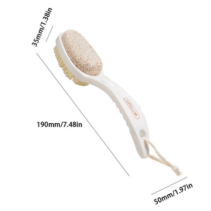 〔E〕2 In 1 Pumice Stone Foot Brush Scrubber With Handle Feet Exfoliating Dead Skin Remover Massage Brush Pedicure Tool Unisex