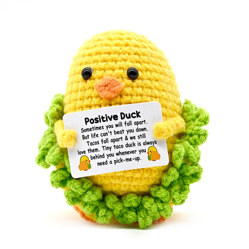 AnimalSeries Positive Energy Cute Duck Crochet Doll Handmade Knitted Decor Ornament with Encouragement Card Mini Desk Decor Gift