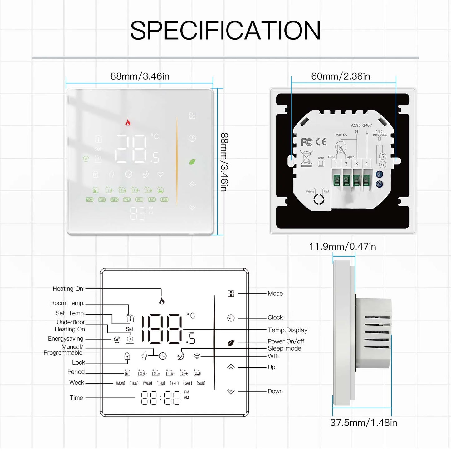 Moes Tuya Zigbee Thermostat Room Temperature Controller of Water/Electric Floor Heating Gas Boiler Humidity Support Alex 5A/16A