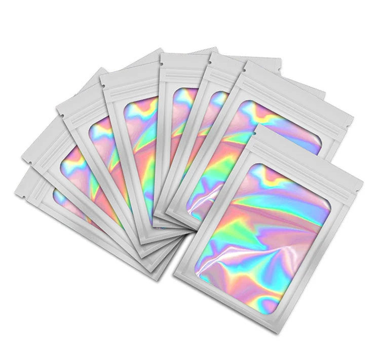 50pcs pack Mylar Bags Laser Color Plastic Packaging Mini Pouch Resealable ZipLock Smell Proof Coffee Herb Powder