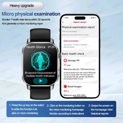 2026 New Accurate Diagnosis Smart Watch ECG Blood oxygen BP Uric acid Lipids Health HD AMOLED Screen call Smart watch Men Women