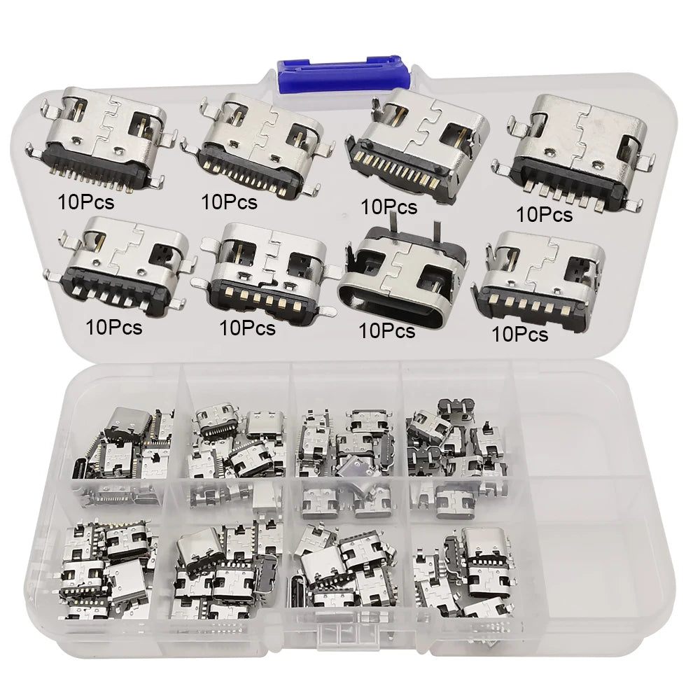 40/80/100Pcs Mix 2Pin 6Pin 16Pin Type C USB Charging Dock Connectors Type-C PCB DIY Repair Kits USB-C Digital Product For Phone