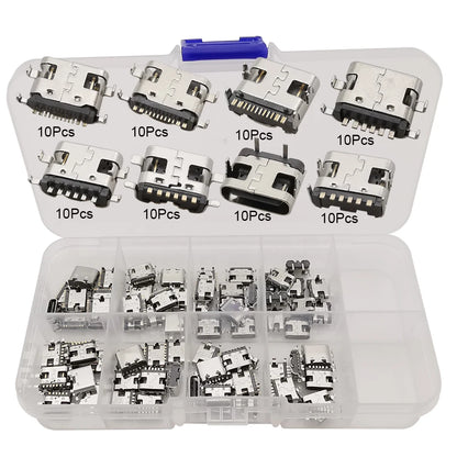 40/80/100Pcs Mix 2Pin 6Pin 16Pin Type C USB Charging Dock Connectors Type-C PCB DIY Repair Kits USB-C Digital Product For Phone