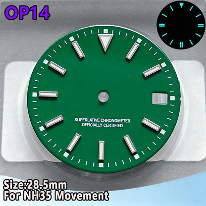28.5mm NH35 Watch Dial Luminous Dials Single Calendar Dial Suitable For NH35 Movement Can Support DIY Dial Customization Logo